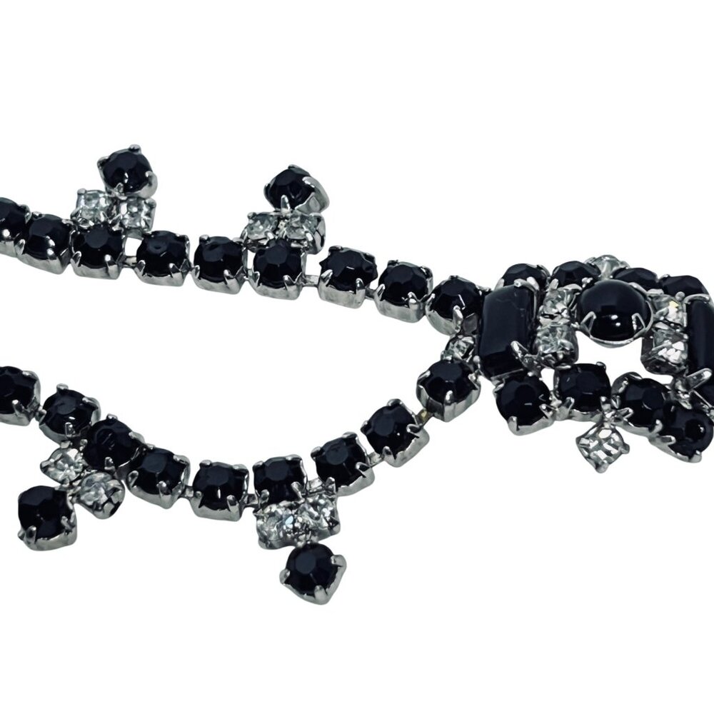 Silver Tone With Prong Set Black And Clear Rhinestone Statement Necklace (5809) - Picture 8 of 9